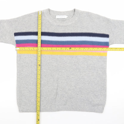 John Lewis Women Grey Striped Wool Cashmere Crew Neck Jumper Size 10
