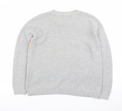 John Lewis Women Grey Striped Wool Cashmere Crew Neck Jumper Size 10