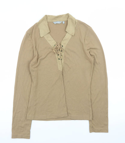 Marks and Spencer Per Una Women's Beige Lace Up Tunic Blouse Size 12