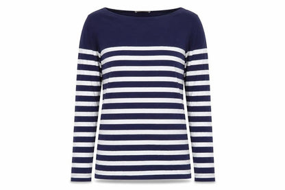 Oasis Women's Blue White Striped Boat Neck Long Sleeve Top M