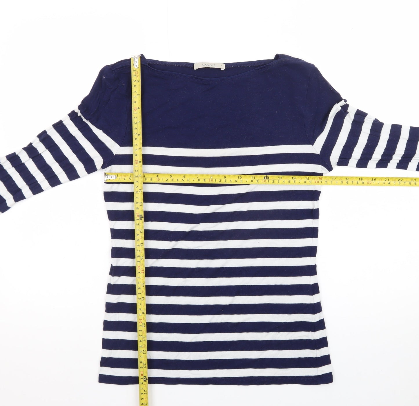 Oasis Women's Blue White Striped Boat Neck Long Sleeve Top M