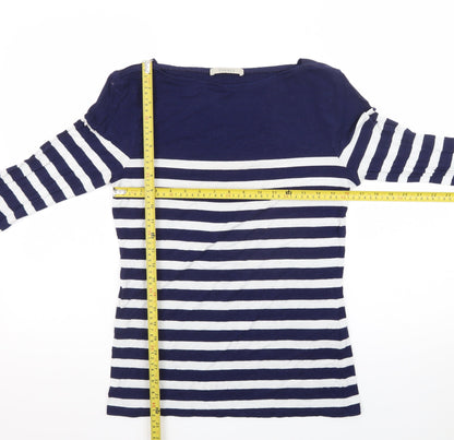 Oasis Women's Blue White Striped Boat Neck Long Sleeve Top M