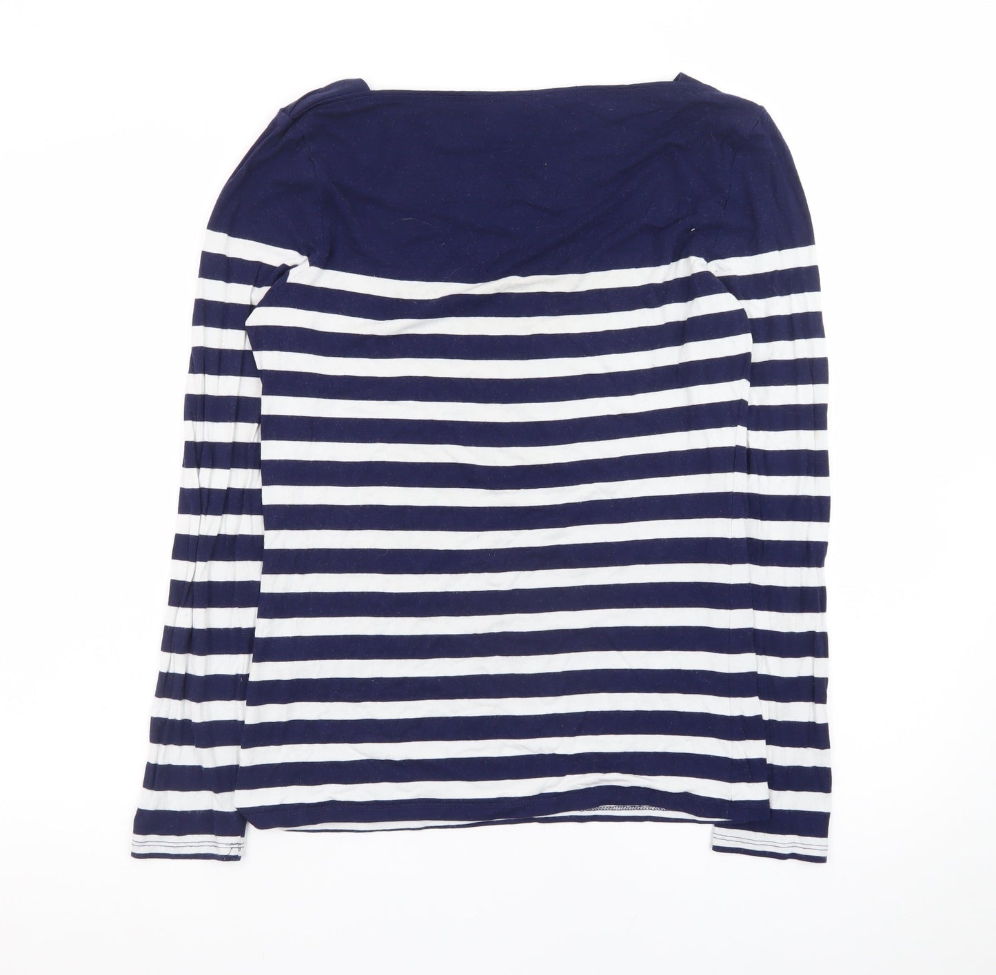 Oasis Women's Blue White Striped Boat Neck Long Sleeve Top M