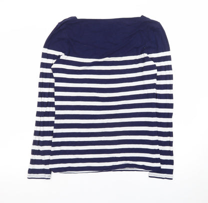 Oasis Women's Blue White Striped Boat Neck Long Sleeve Top M