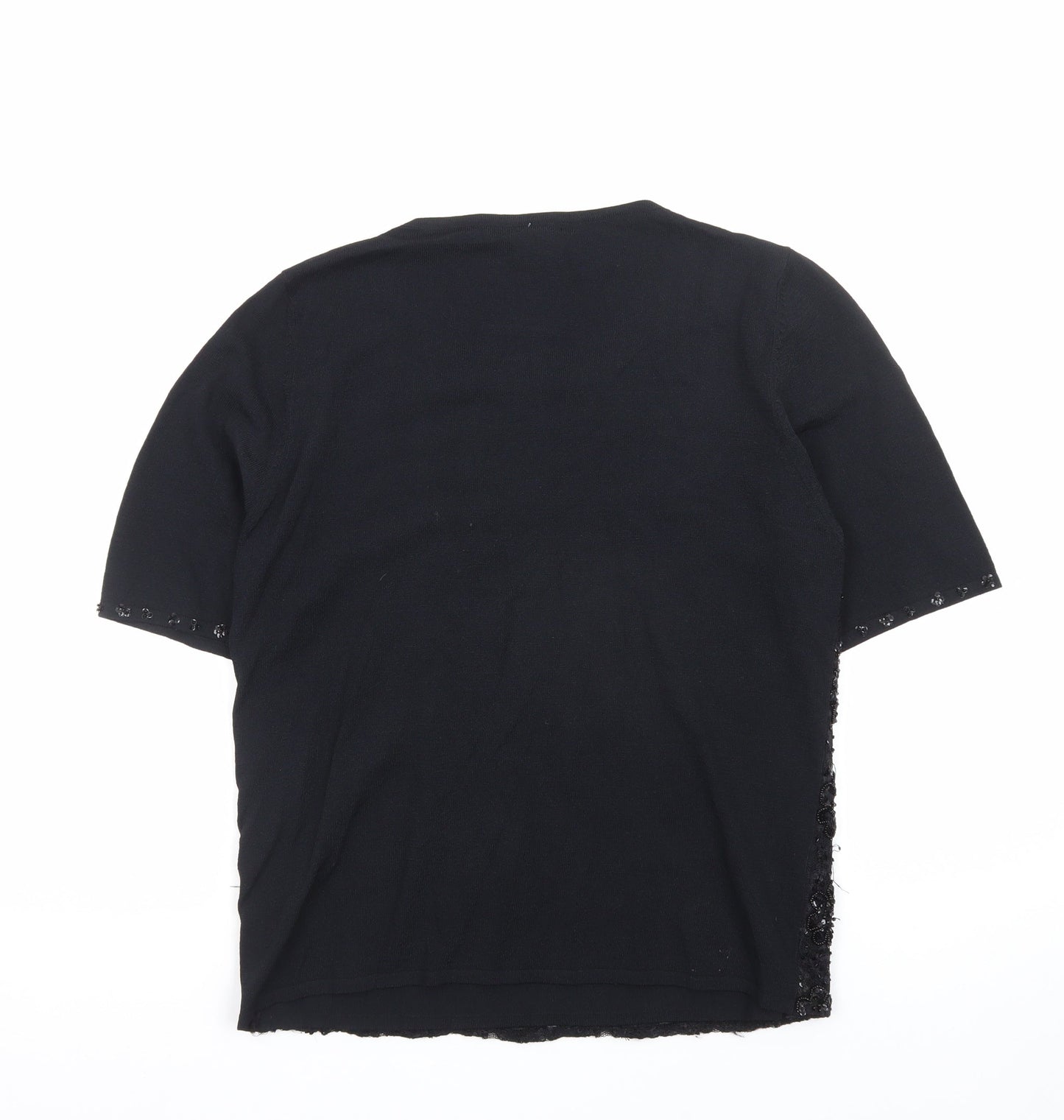 JH Event Women Black Beaded Short Sleeve Pullover Jumper Size 16