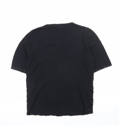 JH Event Women Black Beaded Short Sleeve Pullover Jumper Size 16