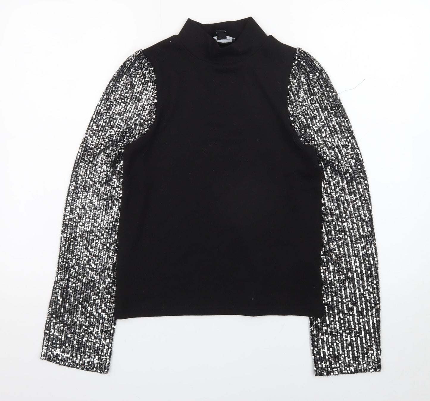 New Look Womens Black Sequin Sleeve High Neck Jumper Size 6