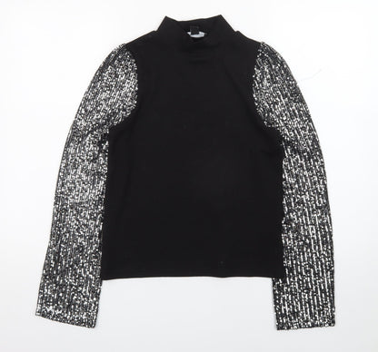New Look Womens Black Sequin Sleeve High Neck Jumper Size 6