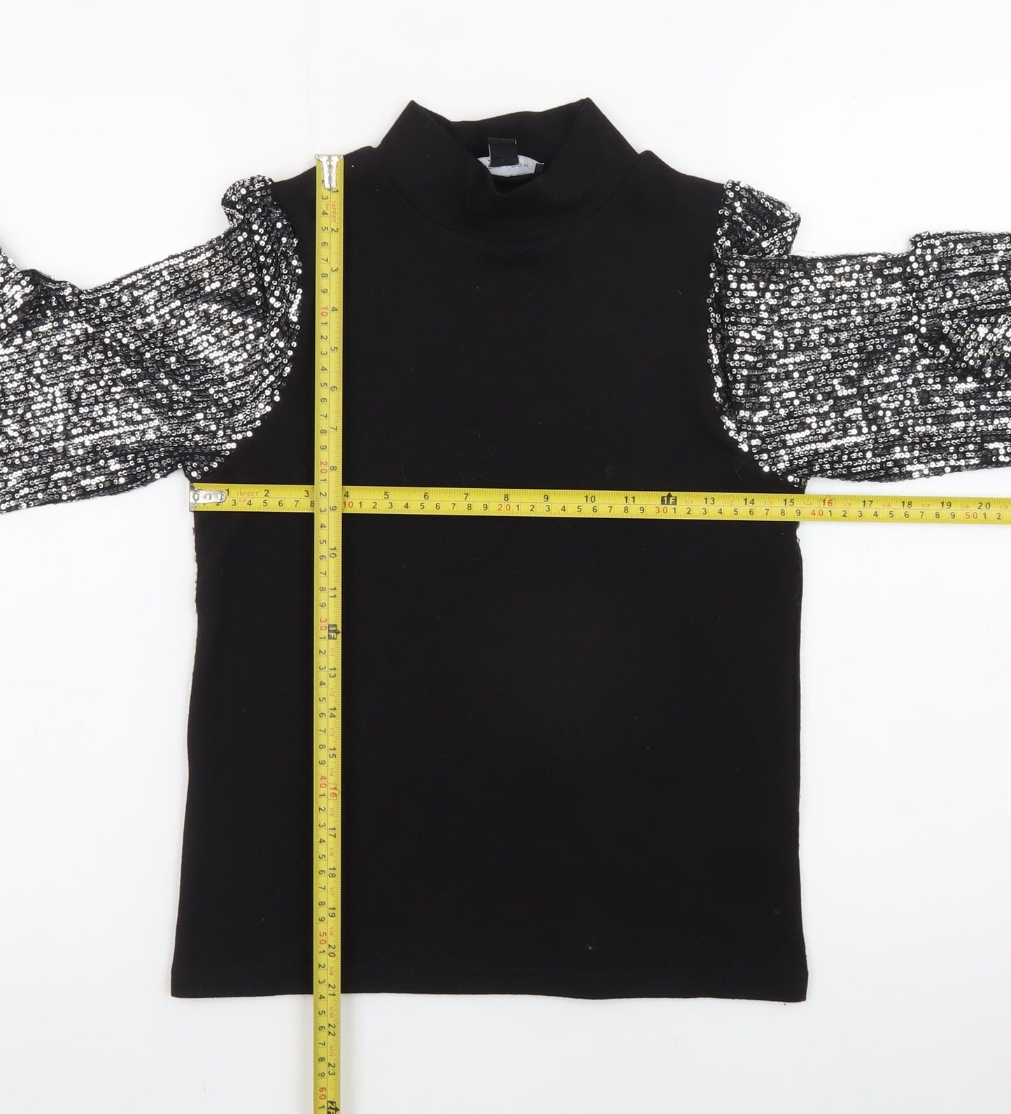 New Look Womens Black Sequin Sleeve High Neck Jumper Size 6