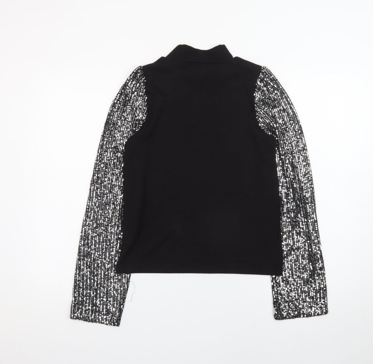 New Look Womens Black Sequin Sleeve High Neck Jumper Size 6