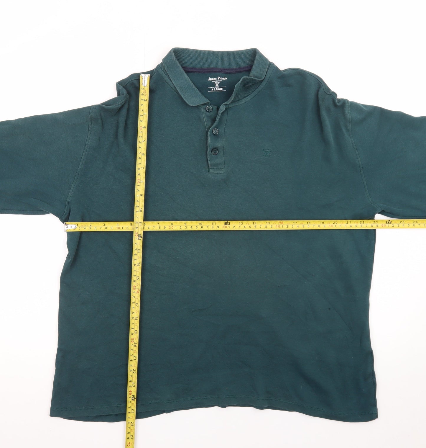 James Pringle Men's Green Long Sleeve Cotton Polo Shirt XL