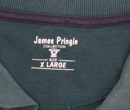 James Pringle Men's Green Long Sleeve Cotton Polo Shirt XL