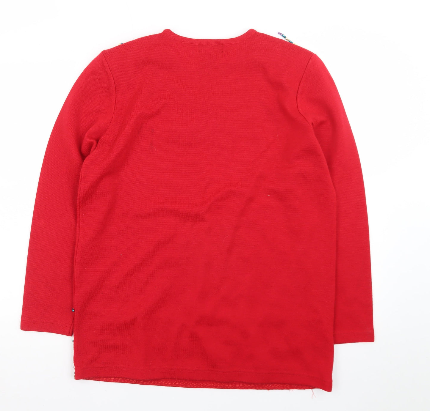 DL McKelvey Womens Red Beaded Wool Acrylic Boho Pullover Jumper M