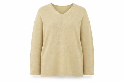 Principles Women Beige V-Neck Long Sleeve Pullover Jumper L
