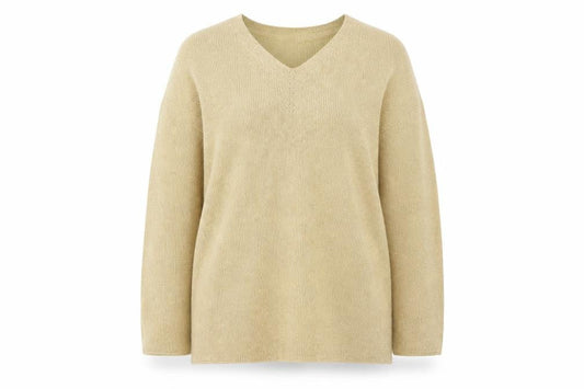 Principles Women Beige V-Neck Long Sleeve Pullover Jumper L