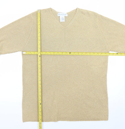 Principles Women Beige V-Neck Long Sleeve Pullover Jumper L