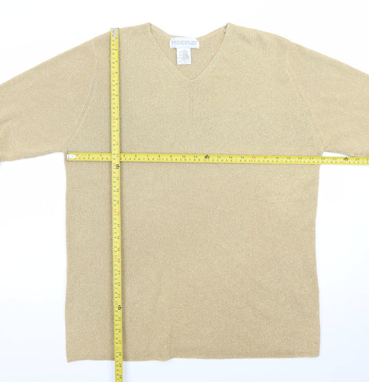Principles Women Beige V-Neck Long Sleeve Pullover Jumper L