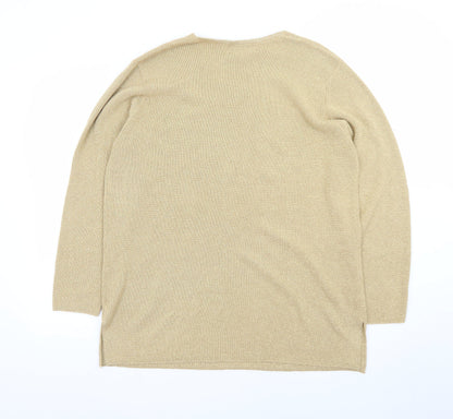 Principles Women Beige V-Neck Long Sleeve Pullover Jumper L