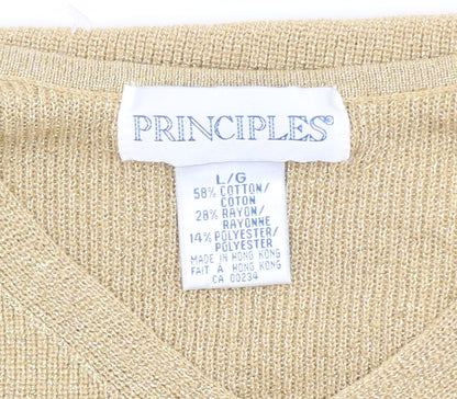Principles Women Beige V-Neck Long Sleeve Pullover Jumper L