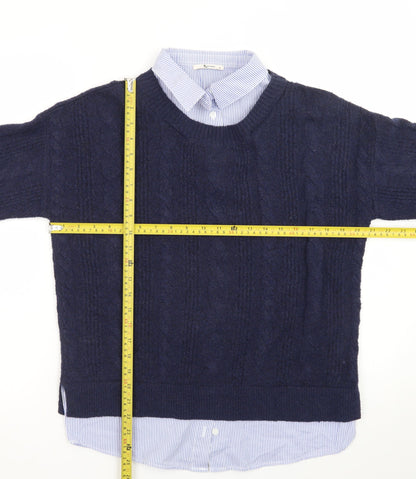 Tu Women Blue Size 8 Cable-Knit Crew Neck Layered Jumper