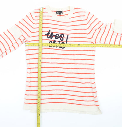 Mercer & Madison Womens White Red Striped Long Sleeve Knit Jumper Size 12
