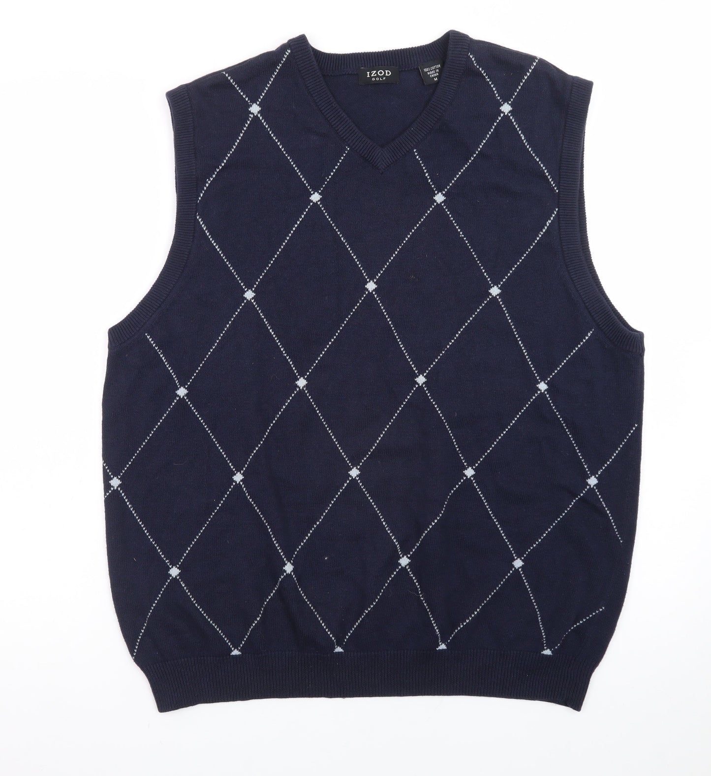 IZOD Men’s Blue Argyle V-Neck Golf Sweater Vest Size M Cotton