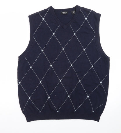 IZOD Men’s Blue Argyle V-Neck Golf Sweater Vest Size M Cotton