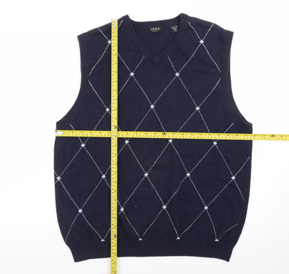 IZOD Men’s Blue Argyle V-Neck Golf Sweater Vest Size M Cotton