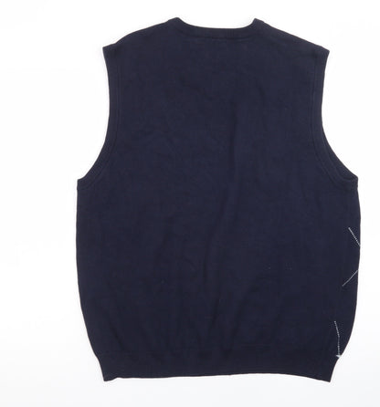 IZOD Men’s Blue Argyle V-Neck Golf Sweater Vest Size M Cotton