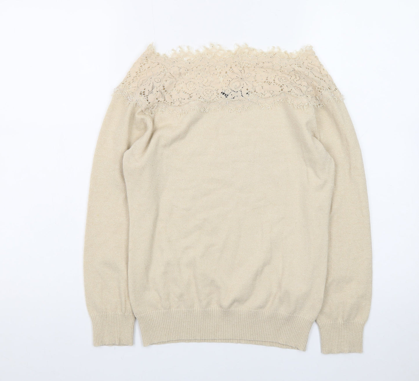 Nuna Lie Women Beige Lace Knit Pullover Jumper Size M