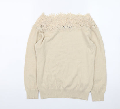 Nuna Lie Women Beige Lace Knit Pullover Jumper Size M