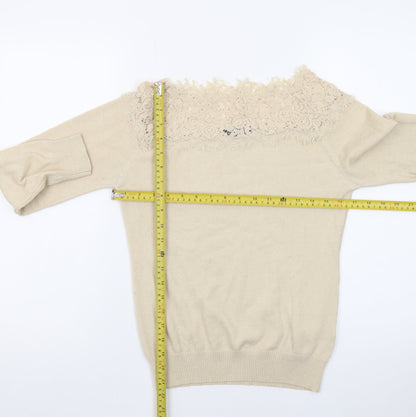 Nuna Lie Women Beige Lace Knit Pullover Jumper Size M