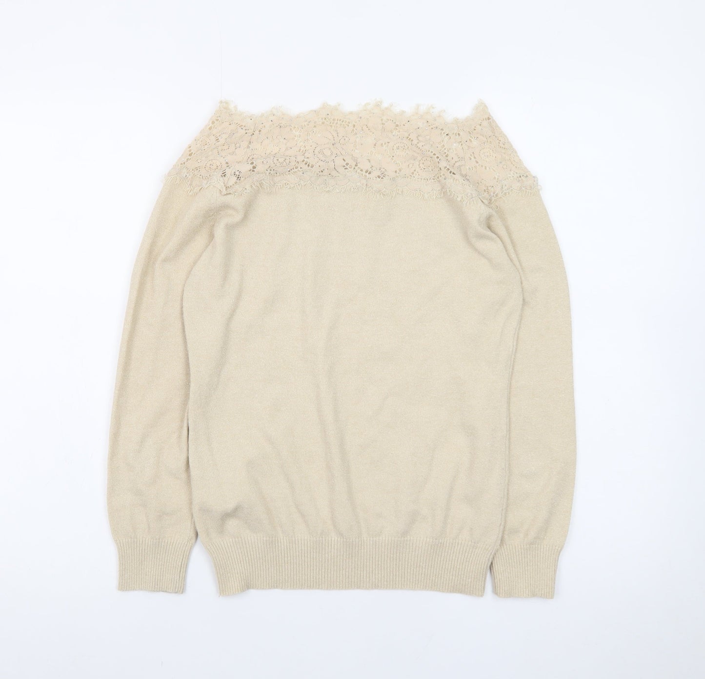 Nuna Lie Women Beige Lace Knit Pullover Jumper Size M