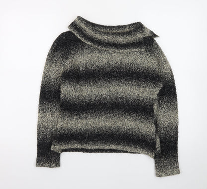 Precis Petite Women's Grey Striped Chunky Knit Wool Blend Jumper Size S