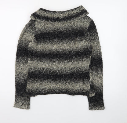 Precis Petite Women's Grey Striped Chunky Knit Wool Blend Jumper Size S