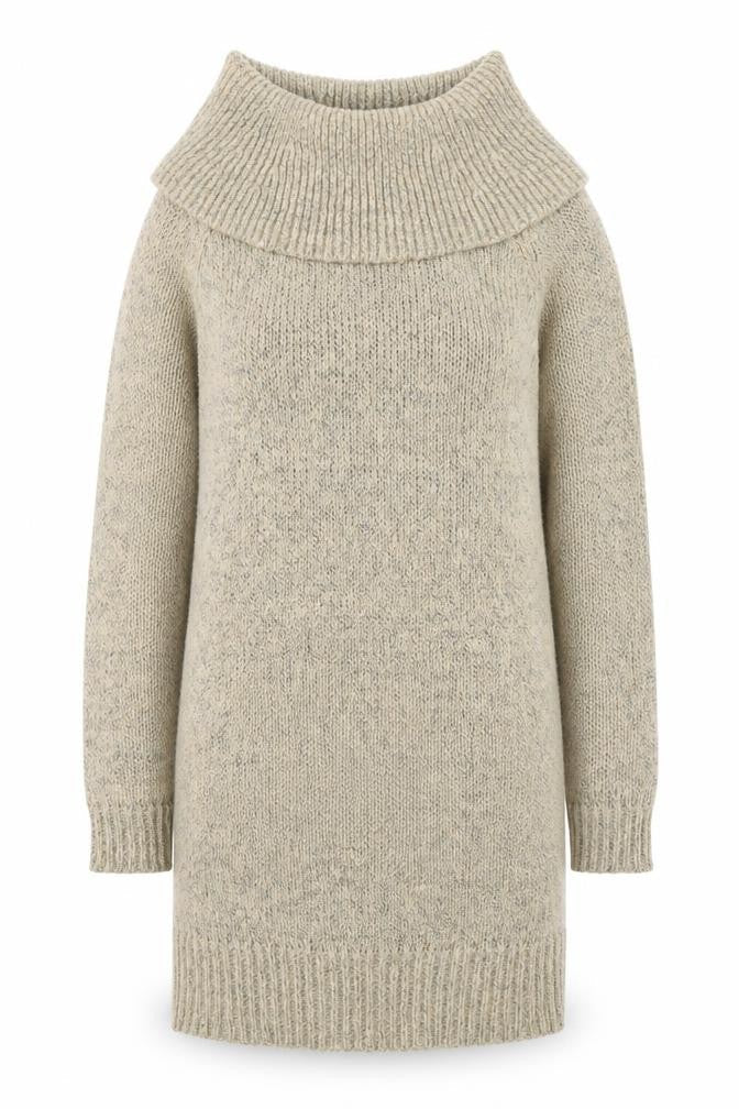 New Look Womens Beige Knit Roll Neck Jumper Dress M