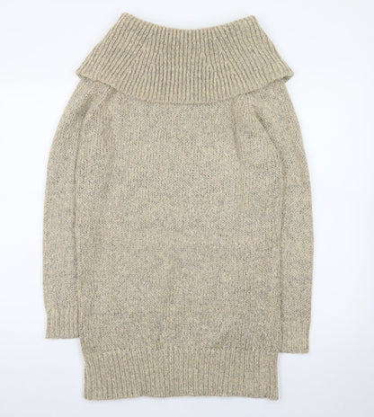 New Look Womens Beige Knit Roll Neck Jumper Dress M