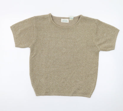 Colleen's Collectables Women's Beige Metallic Knit Short Sleeve Jumper Size S