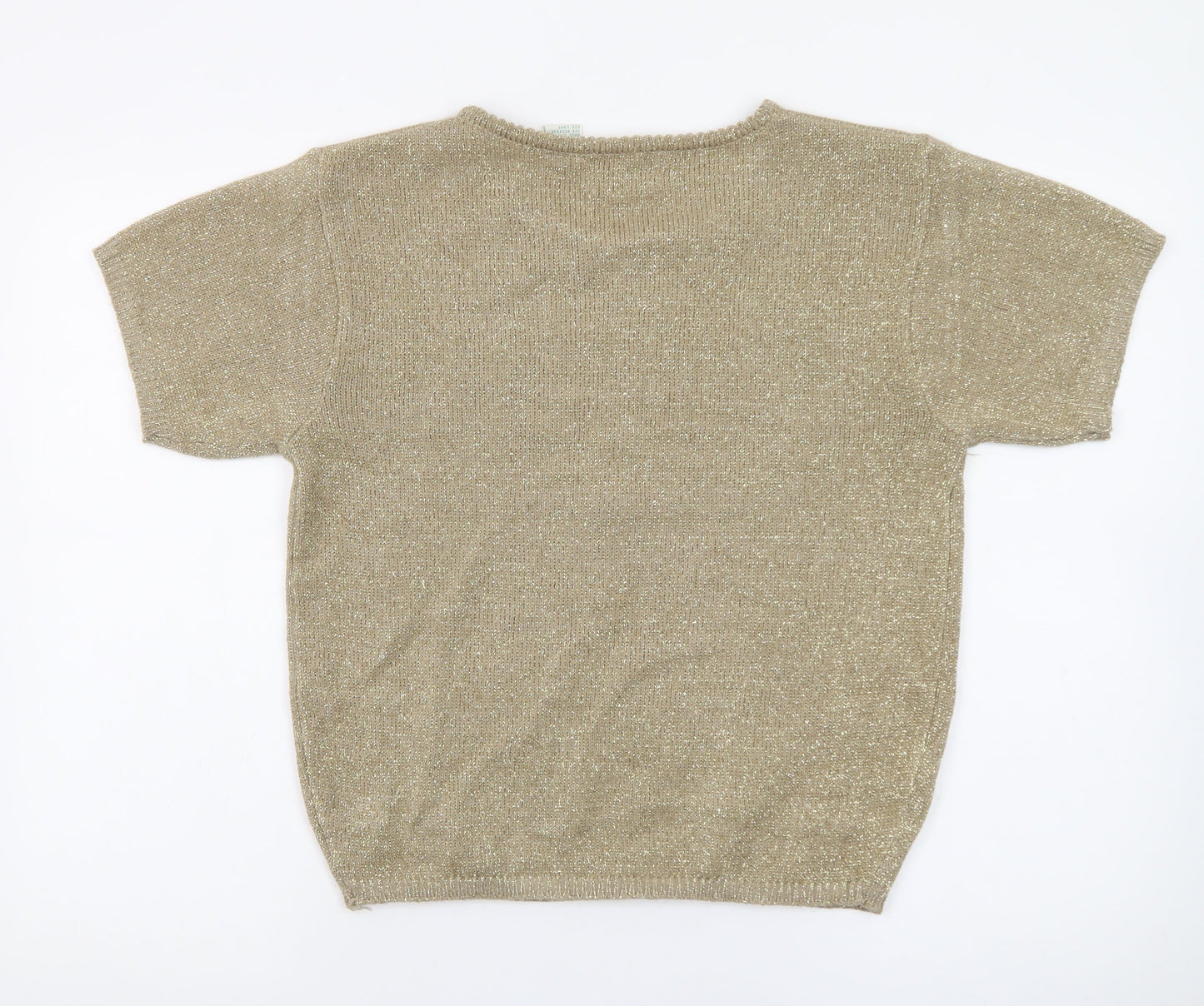 Colleen's Collectables Women's Beige Metallic Knit Short Sleeve Jumper Size S