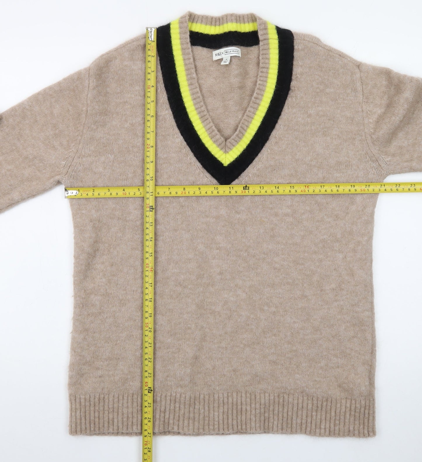 Marks and Spencer Bella Freud Womens Beige V-Neck Wool Jumper M