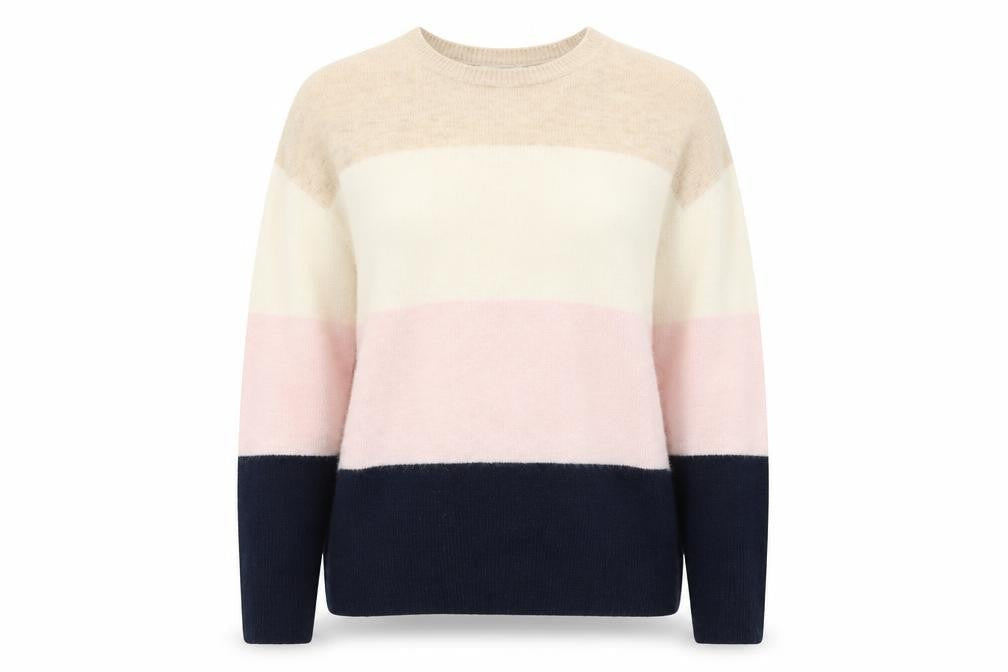 H&M Women Beige Pink Blue Striped Wool Blend Pullover Jumper M