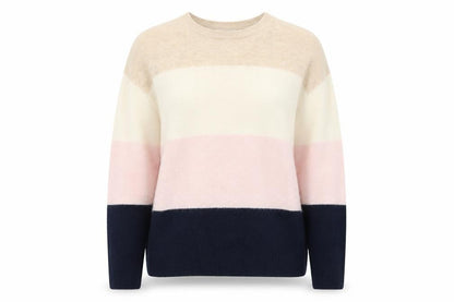 H&M Women Beige Pink Blue Striped Wool Blend Pullover Jumper M