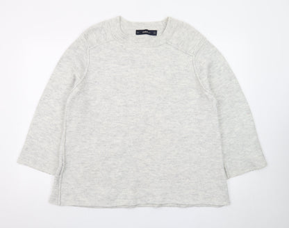 Zara Women Grey Wool Blend Knit Pullover Jumper Size S