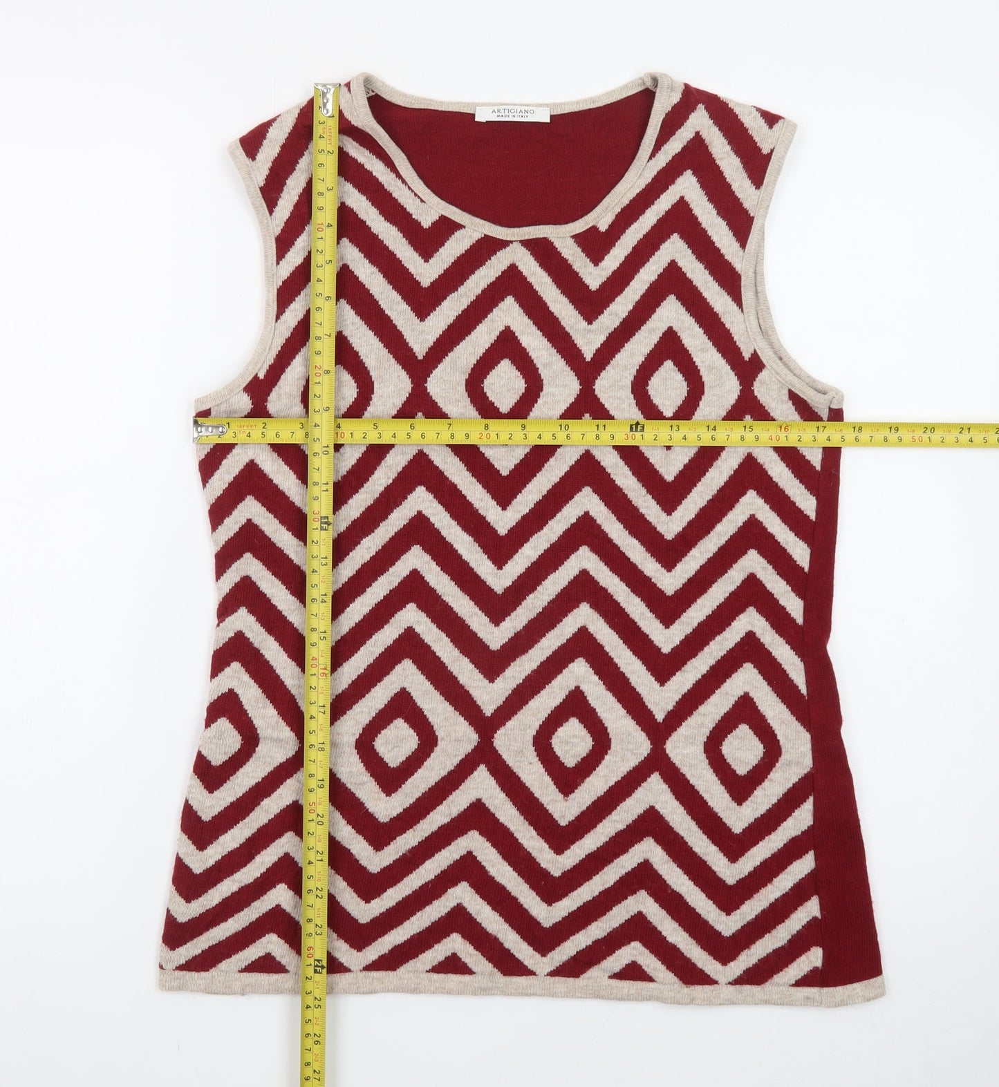 Artigiano Women's Red Geometric Knit Sleeveless Vest M