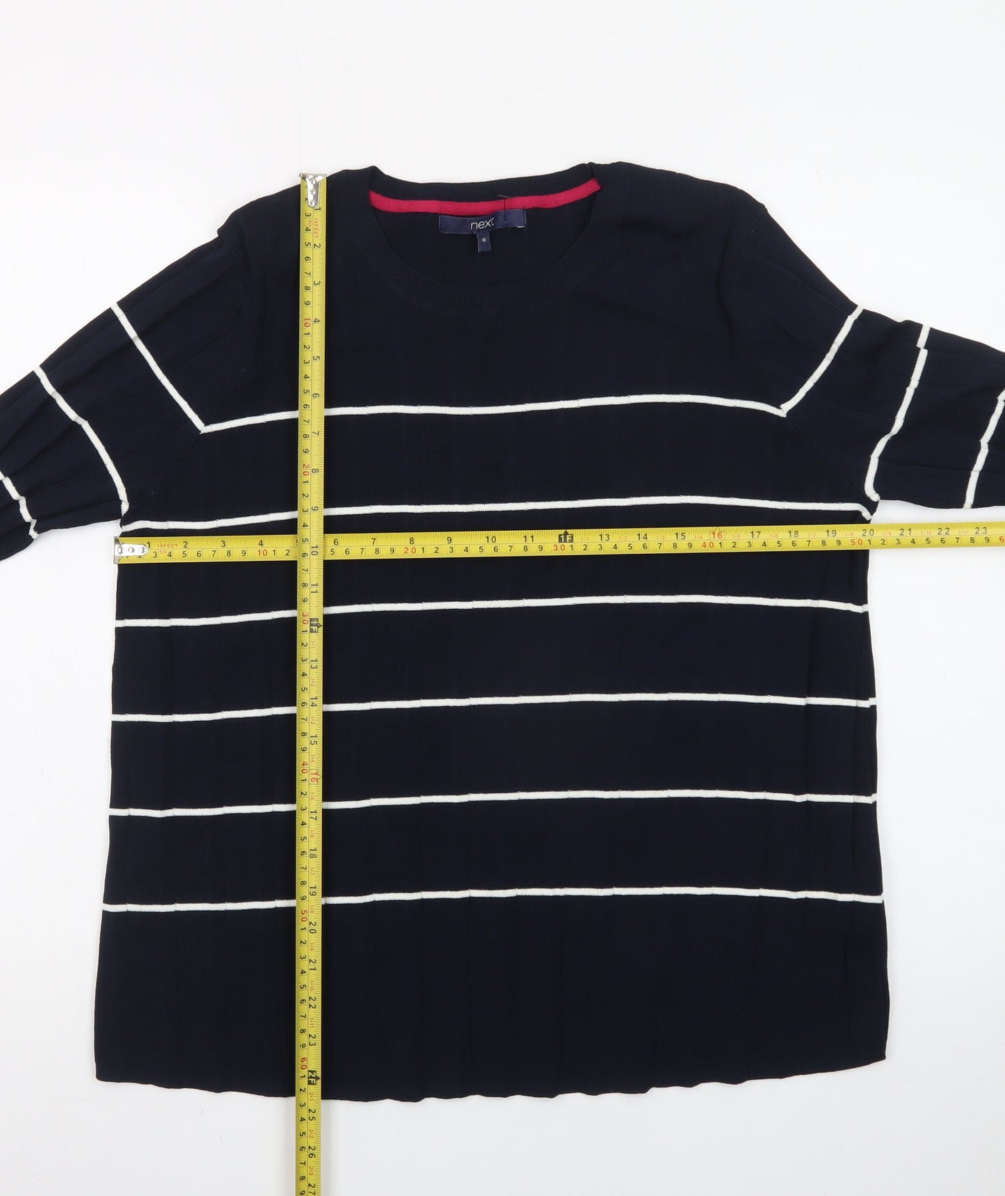Next Women Navy Striped Long Sleeve Crew Neck Jumper Size 16