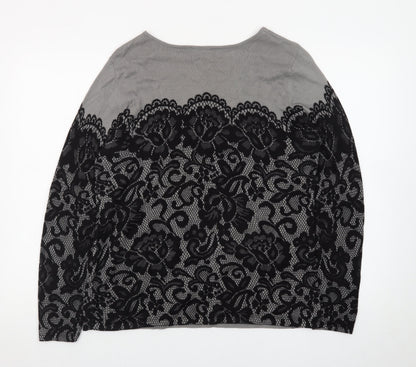 Bob Mackie Women Grey Lace Floral Pullover Jumper Size M