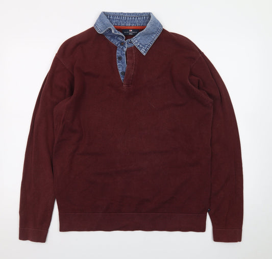 Marks and Spencer Men’s Brown Denim Collar Long Sleeve Cotton Polo M