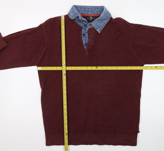 Marks and Spencer Men’s Brown Denim Collar Long Sleeve Cotton Polo M