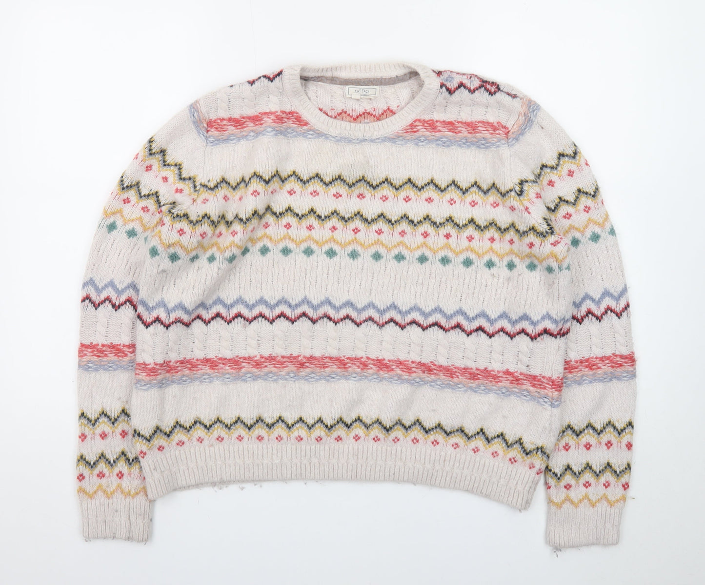 Fat Face Women's Beige Fair Isle Knit Jumper Size 14