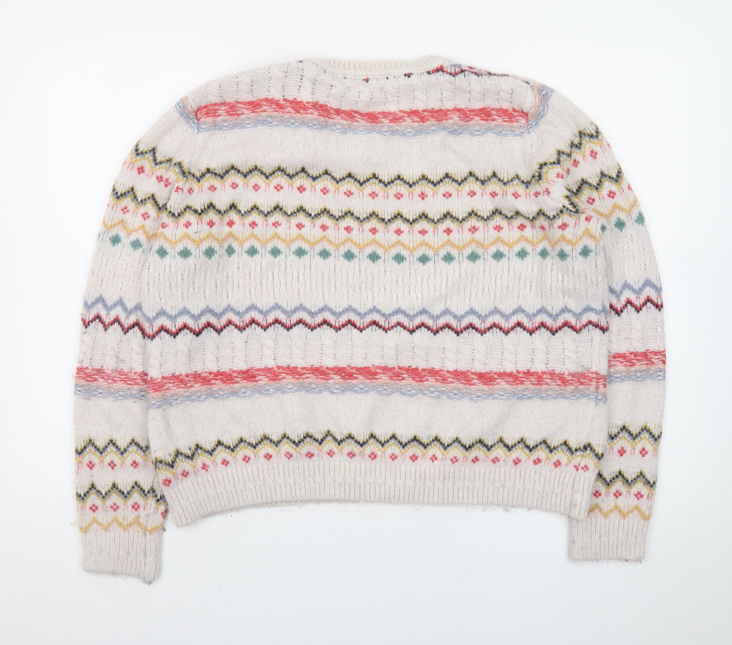 Fat Face Women's Beige Fair Isle Knit Jumper Size 14
